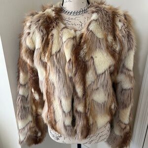 Nikibiki Faux Rabbit Fur Pieced Jacket Multicolor Neutral Statement Coat